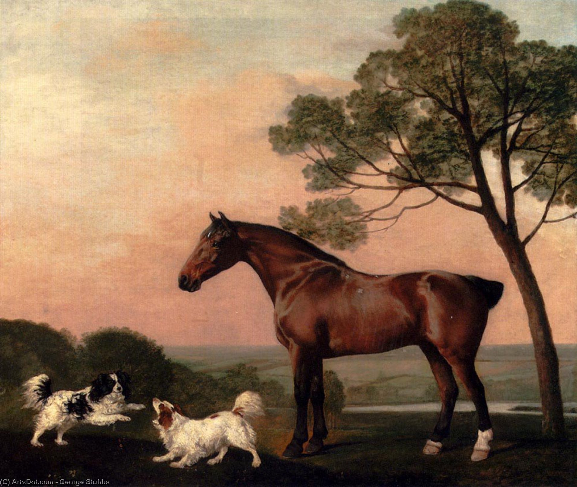 A Bay Hunter With Two Spaniels — George Stubbs