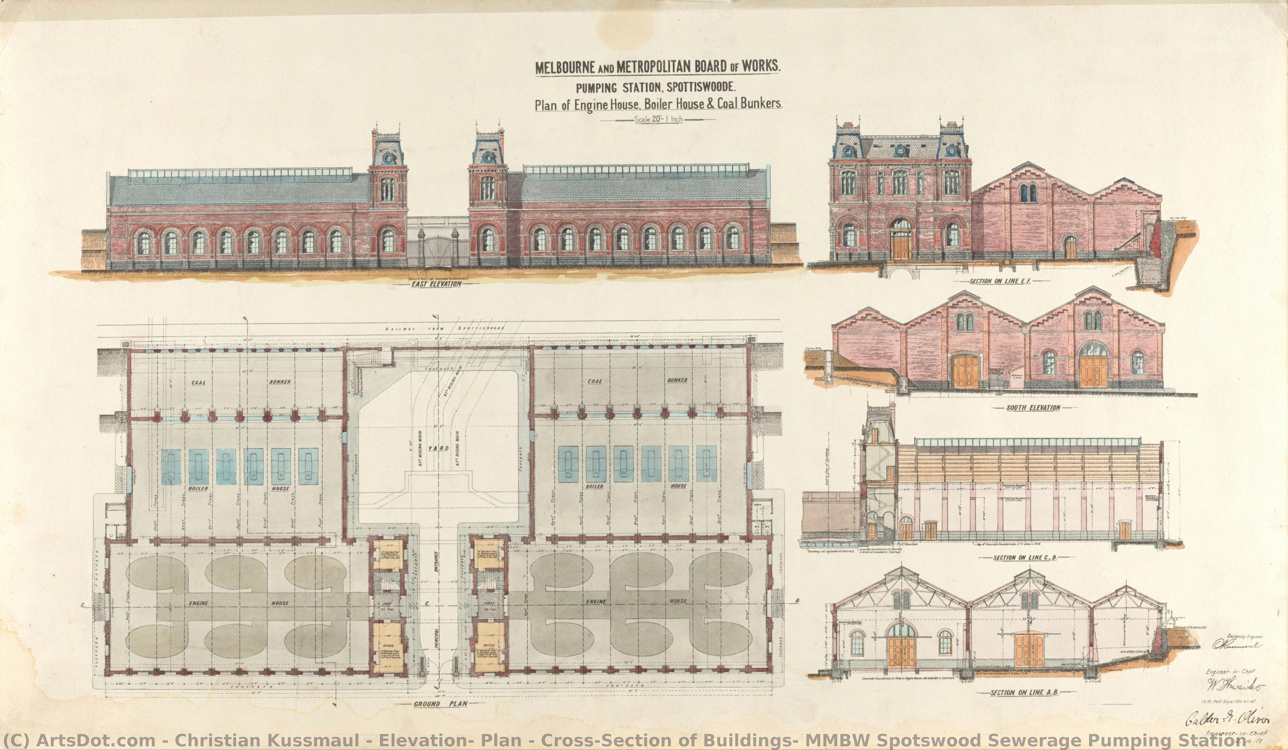 Elevation, Plan & Cross-section Of Buildings, Mmbw Spotswood Sewerage Pumping Station — Christian Kussmaul