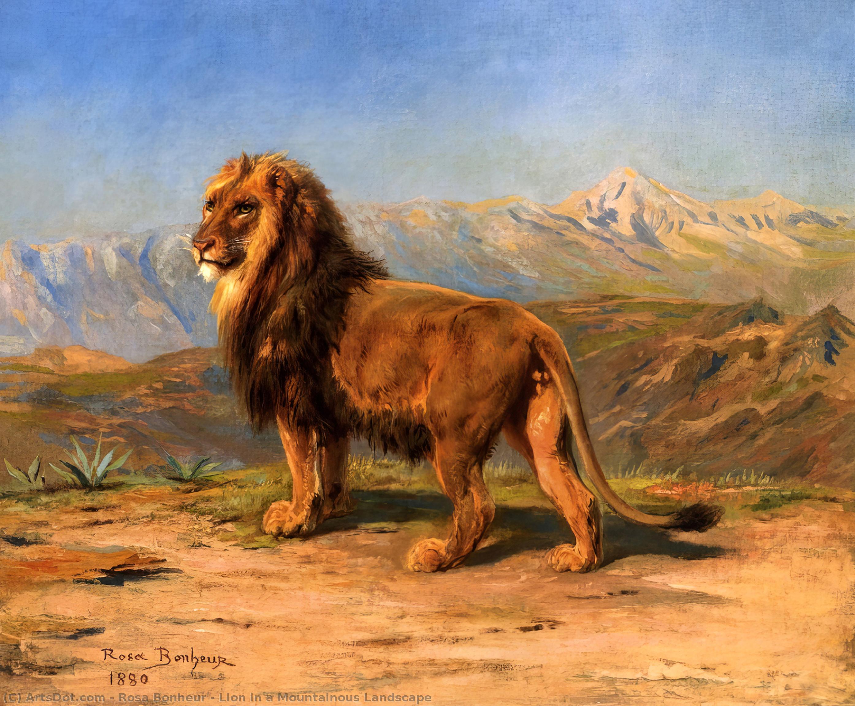 Lion In A Mountainous Landscape — Rosa Bonheur