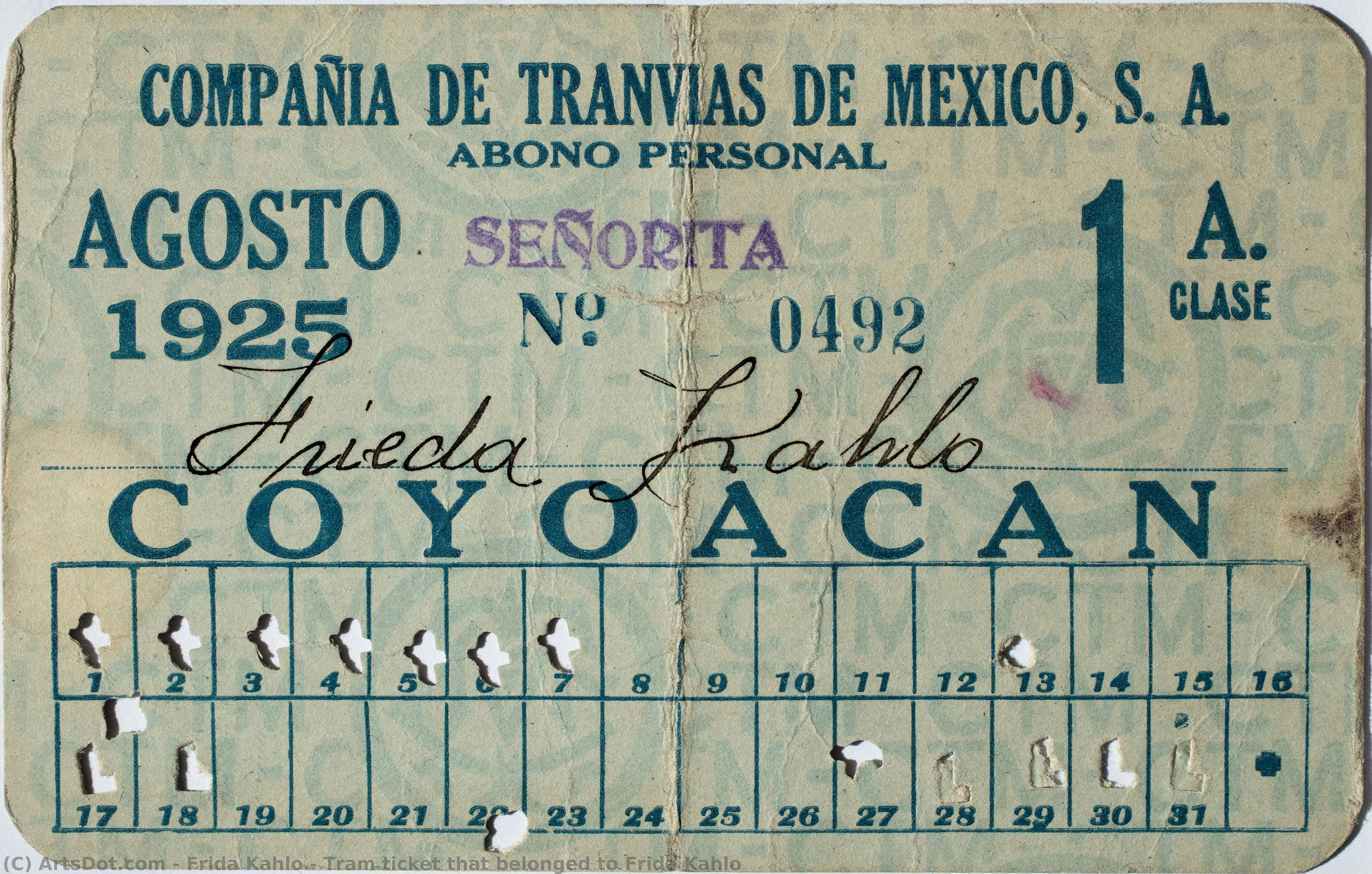 Tram Ticket That Belonged To Frida Kahlo — Frida Kahlo