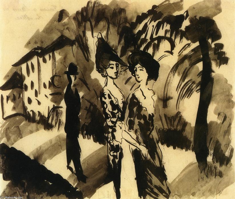 Two Women And A Man On An Avenue — August Macke