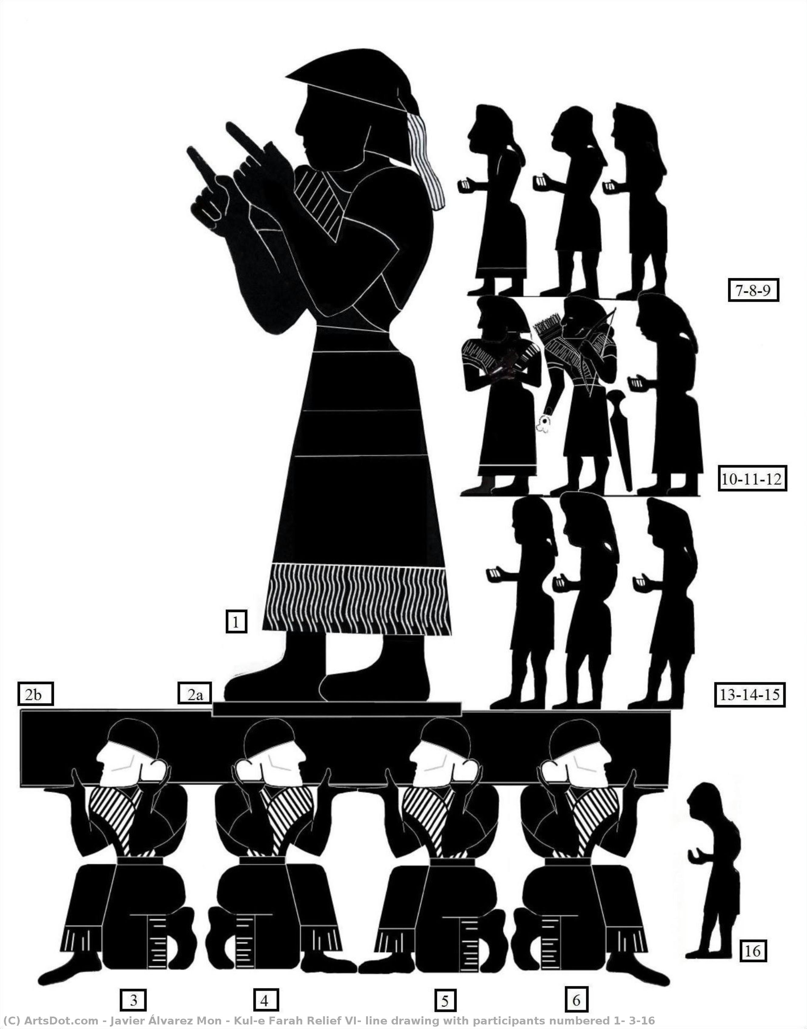 Kul-e Farah Relief Vi, Line Drawing With Participants Numbered 1, 3-16 — Javier Álvarez Mon