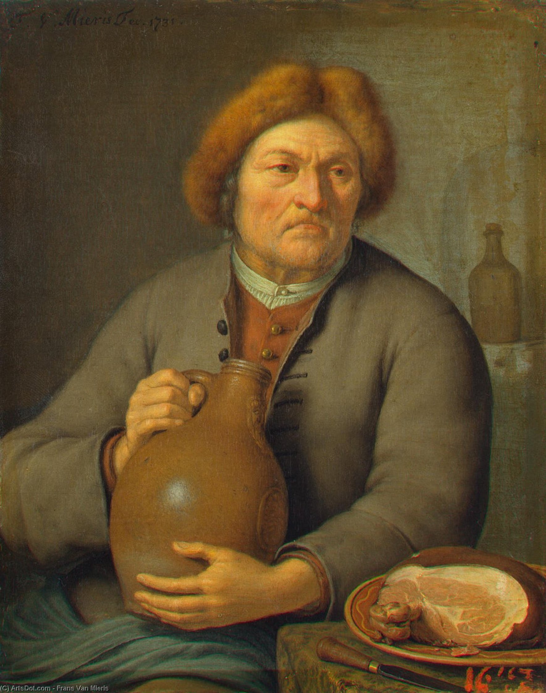 Old Peasant Holding A Jug — Frans Van Mieris