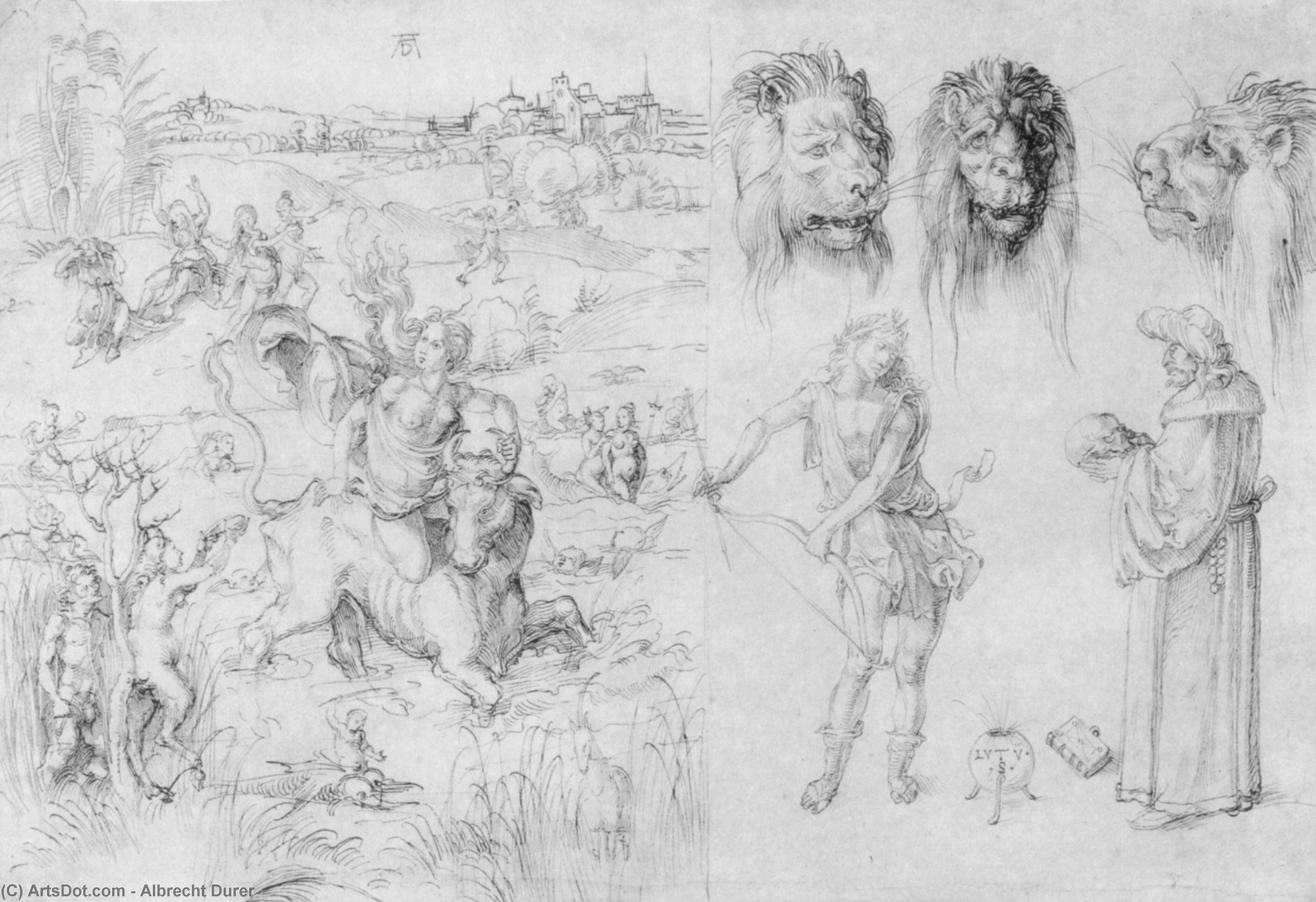 Study Sheet With The Rape Of Europa — Albrecht Dürer