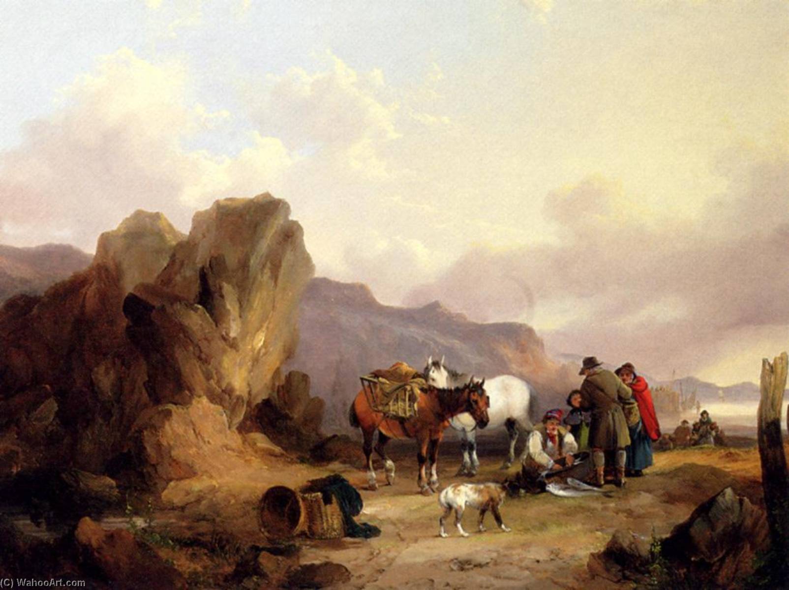 Fisherfolk Sorting The Catch — William Shayer Senior