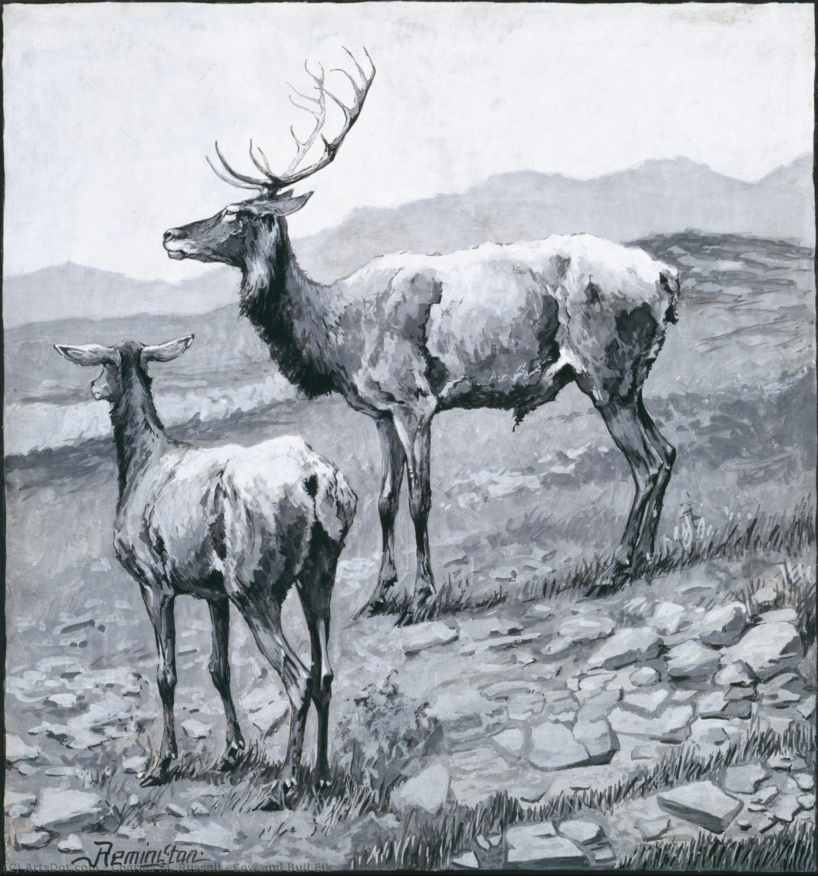 Cow And Bull Elk — Charles Marion Russell