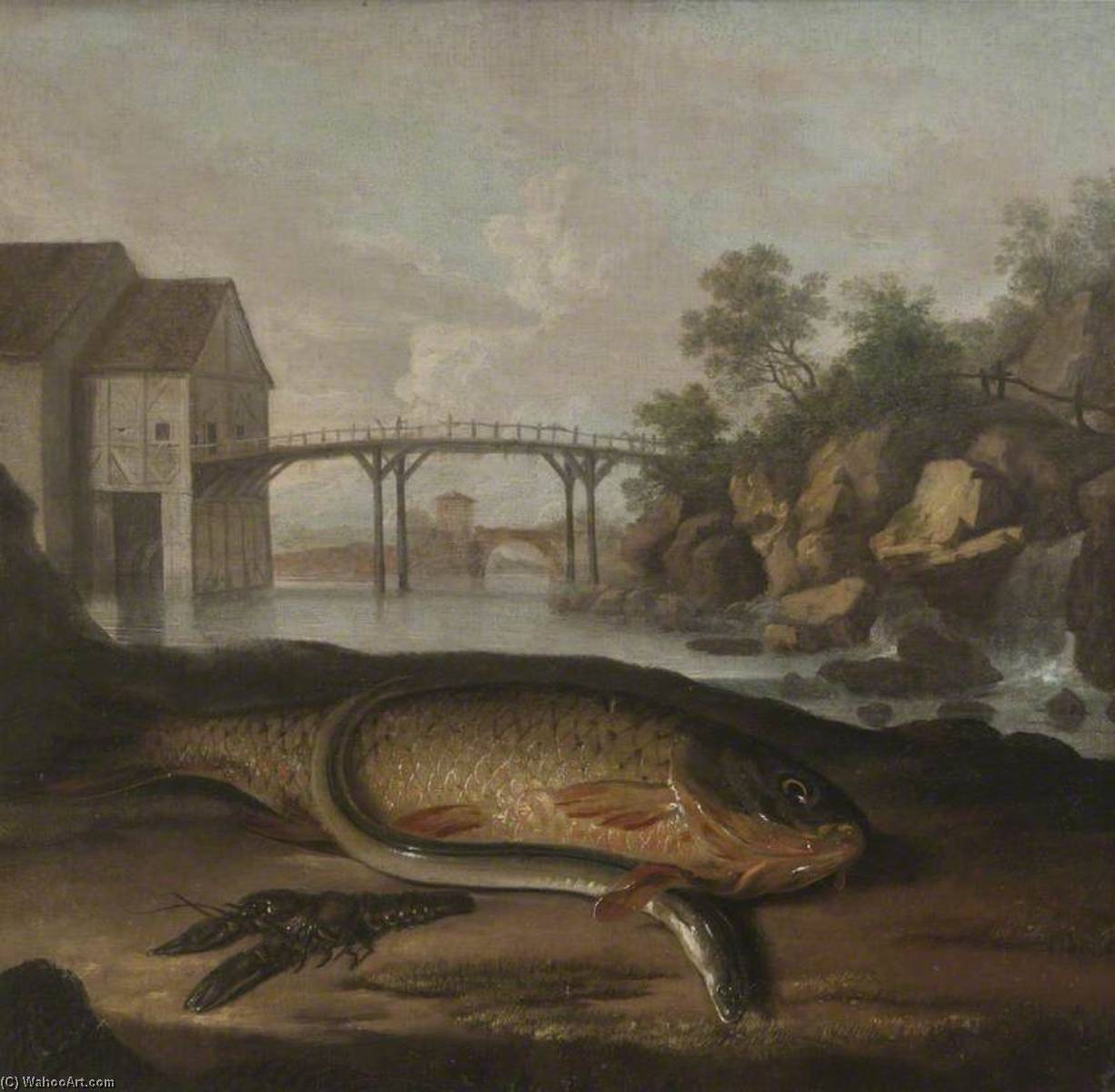 Common Carp, Freshwater Crayfish And Eel, In An Imaginary French Setting ( ) — Arthur William Devis