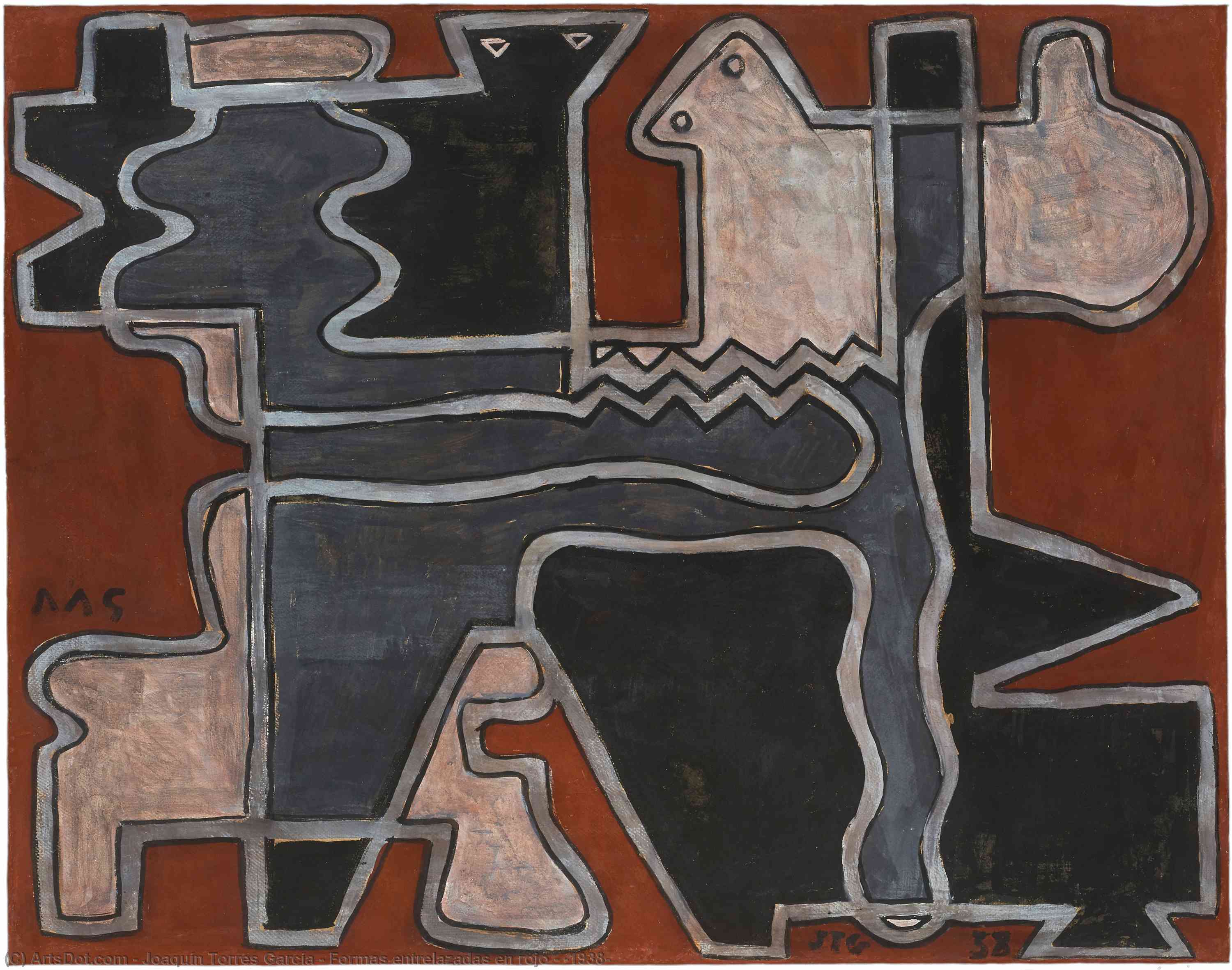 Formas Entrelazadas En Rojo - (1938) — Joaquín Torres García