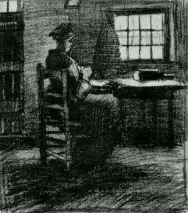 Interior With Peasant Woman Sewing — Vincent Willem Van Gogh
