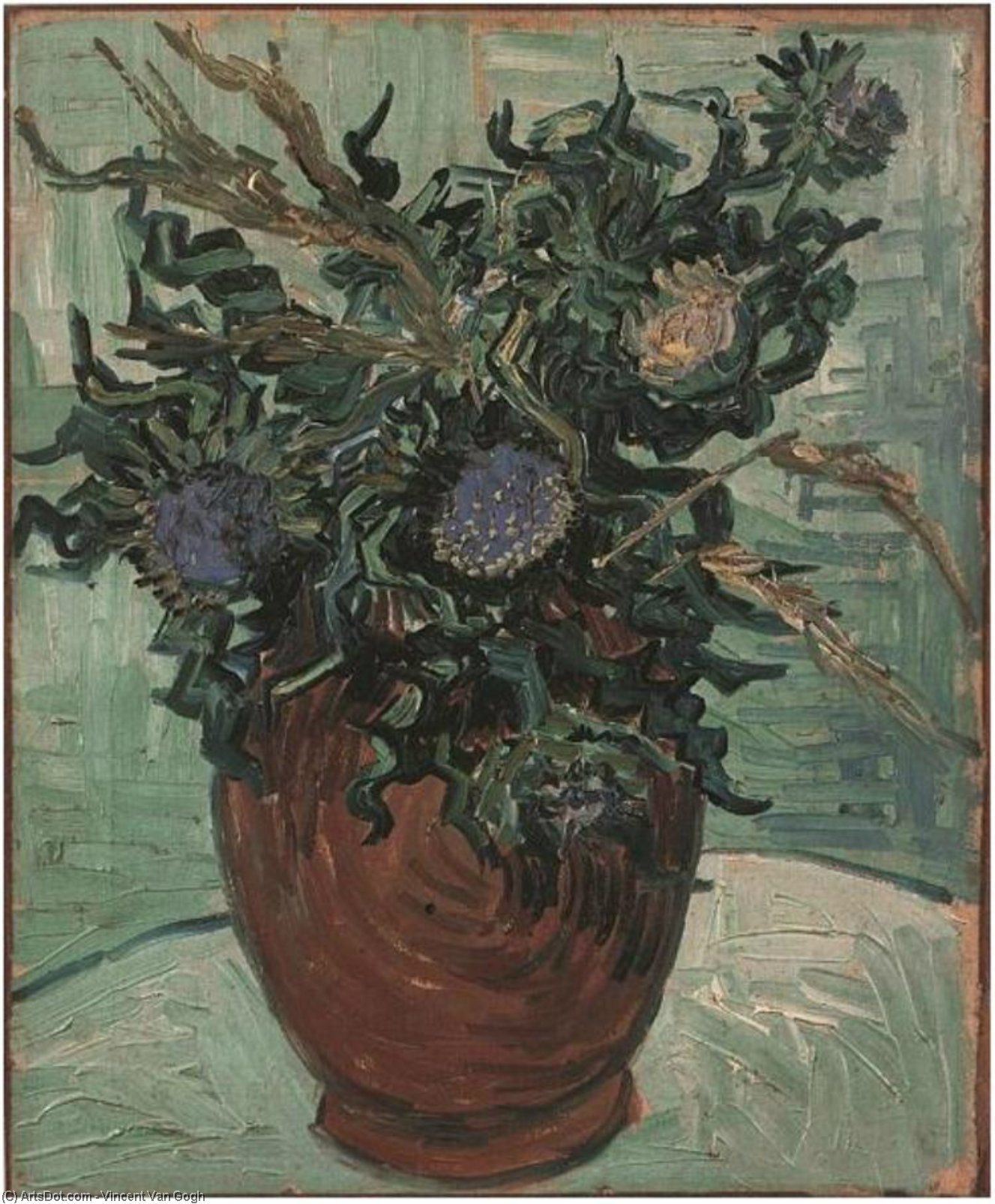 Still Life Vase With Flower And Thistles — Vincent Willem Van Gogh