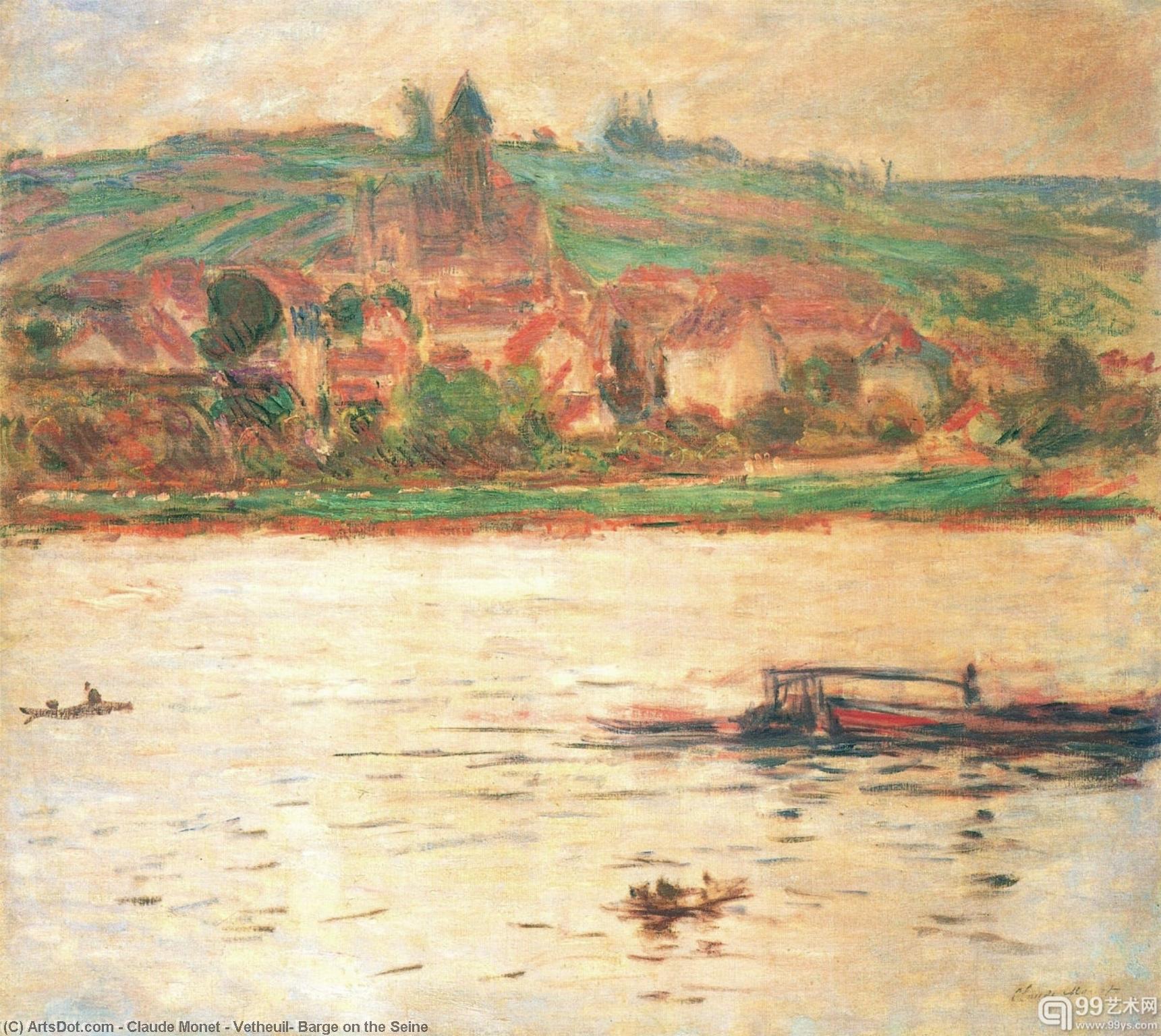 Vetheuil, Barge On The Seine — Claude Monet