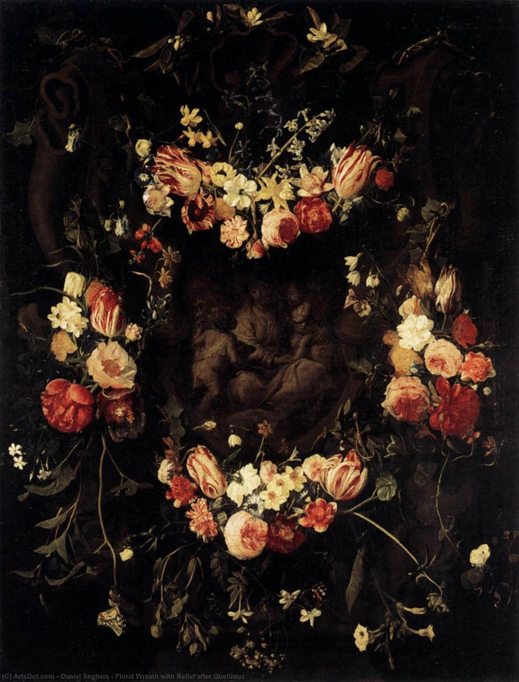 Floral Wreath With Relief After Quellinus — Daniel Seghers