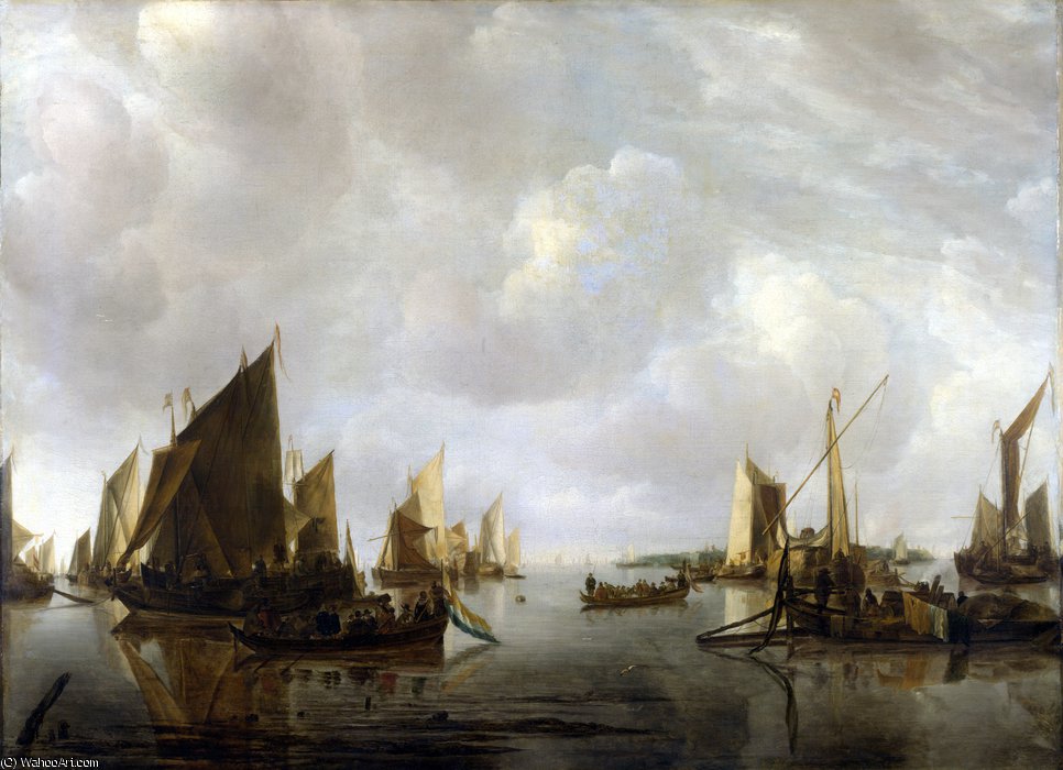 A River Scene With Dutch Vessels Becalmed — Jan Van De Cappelle