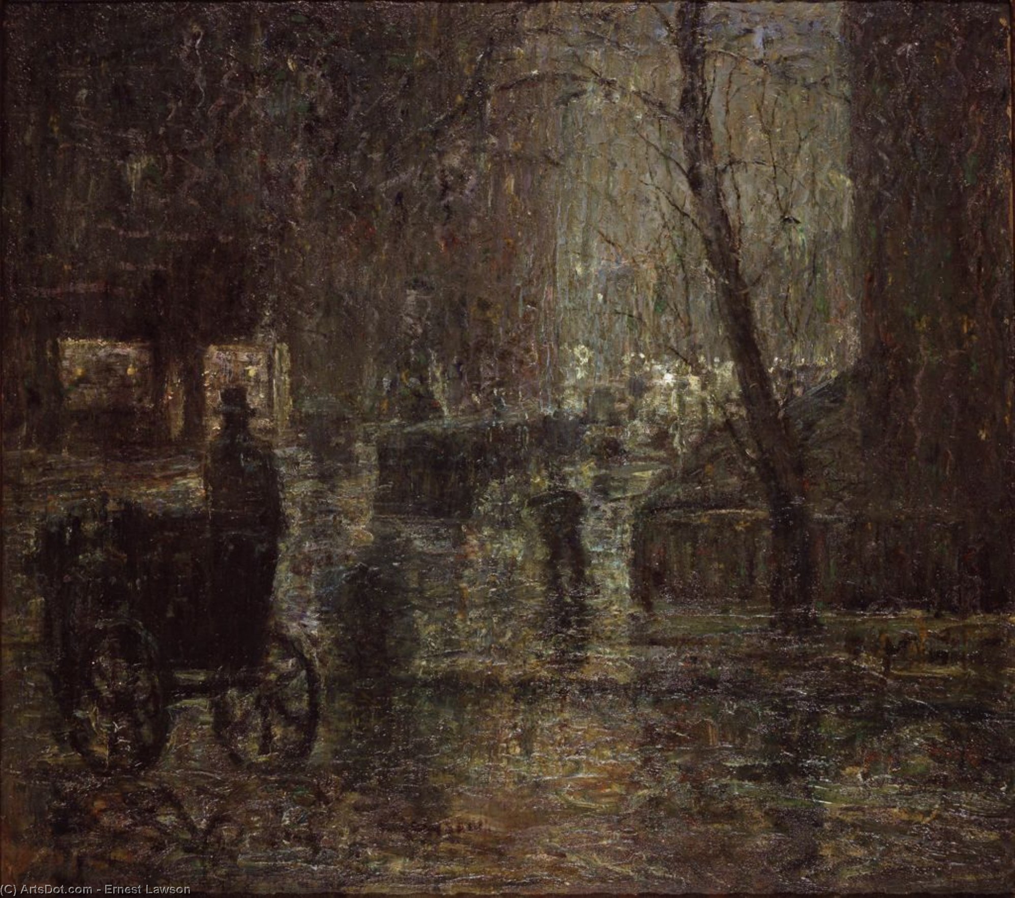 Wet Night, Gramercy Park — Ernest Lawson