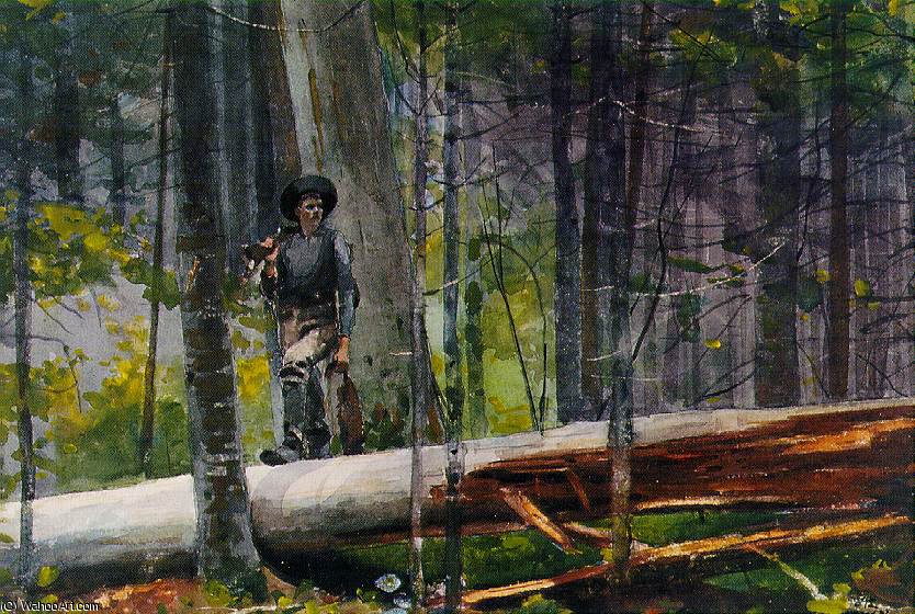 Hunter In Adirondacks, Watercolor Over Graphite, — Winslow Homer