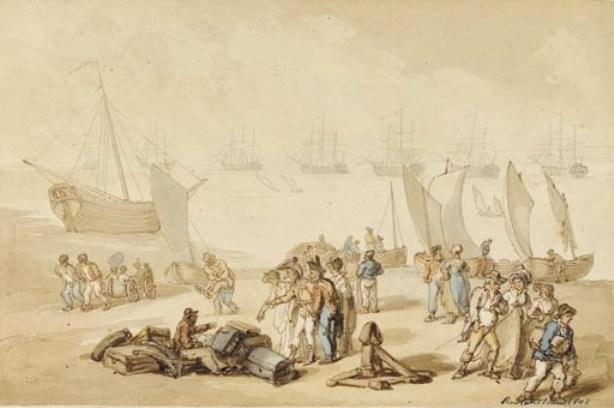 Passengers Alighting From A Ferry — Thomas Rowlandson