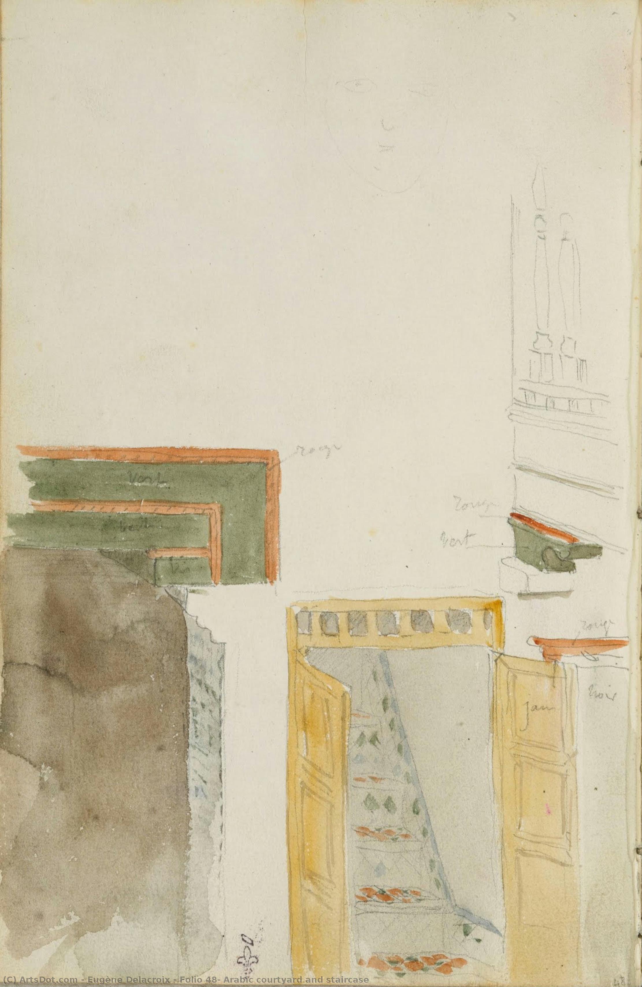 Folio 48, Arabic Courtyard And Staircase — Eugène Delacroix