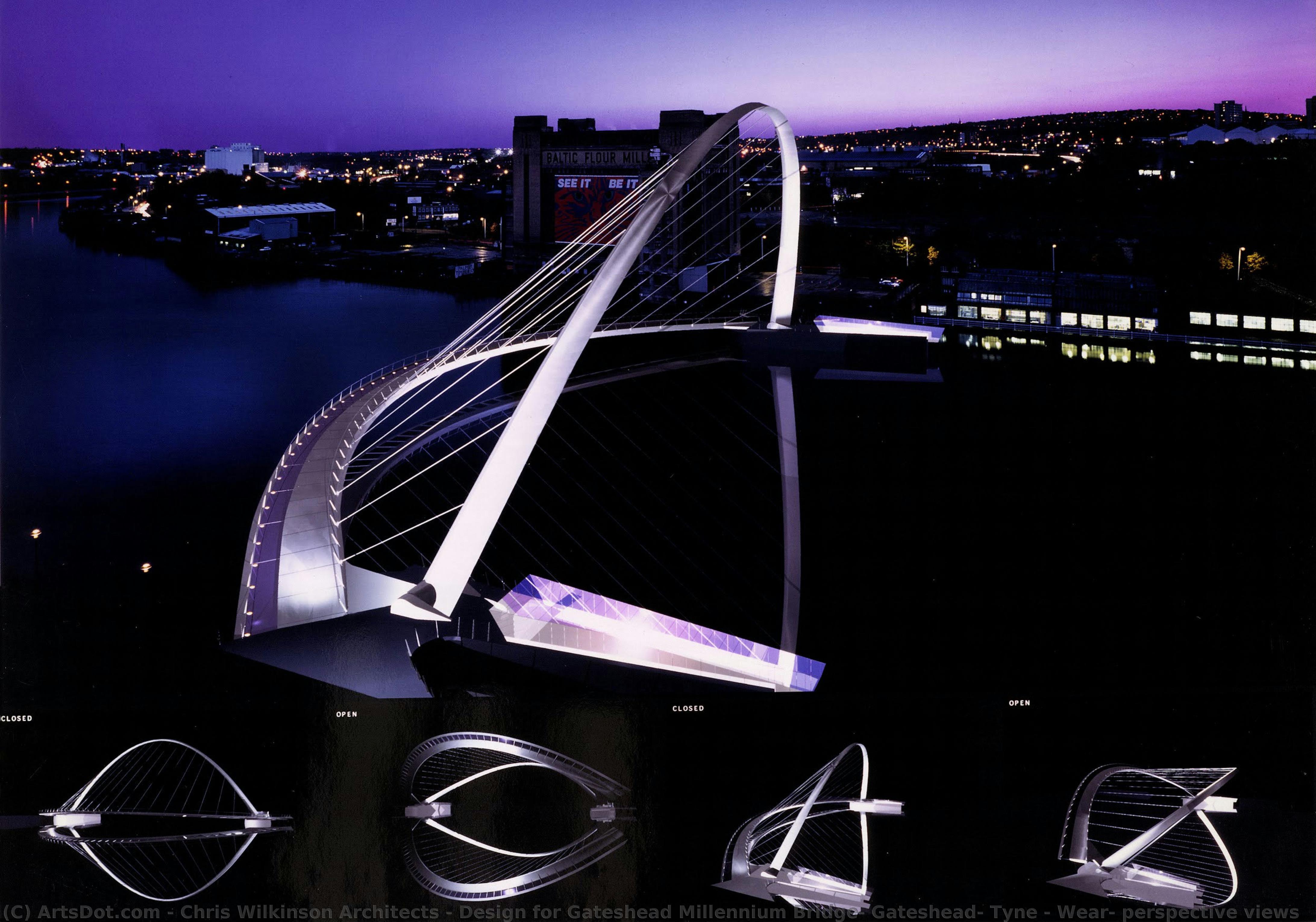 Design For Gateshead Millennium Bridge, Gateshead, Tyne & Wear: Perspective Views — Chris Wilkinson Architects