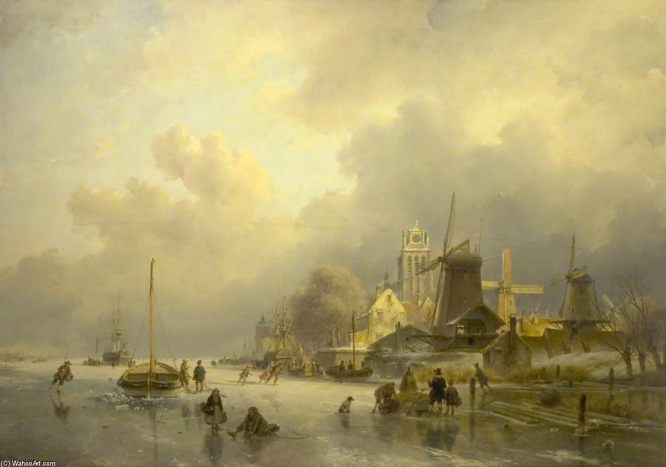A View Of Dortrecht, The Sawmill — Andreas Schelfhout