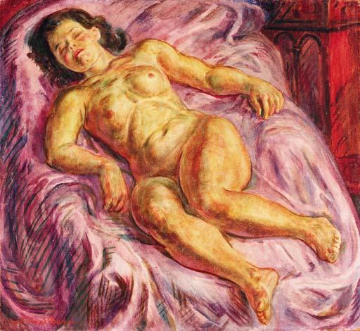 Sleeping Nude On Lavender — John French Sloan