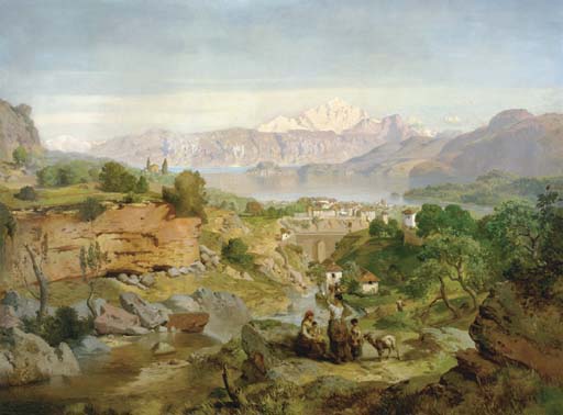 Figures In An Extensive Valley Landscape — August Albert Zimmermann