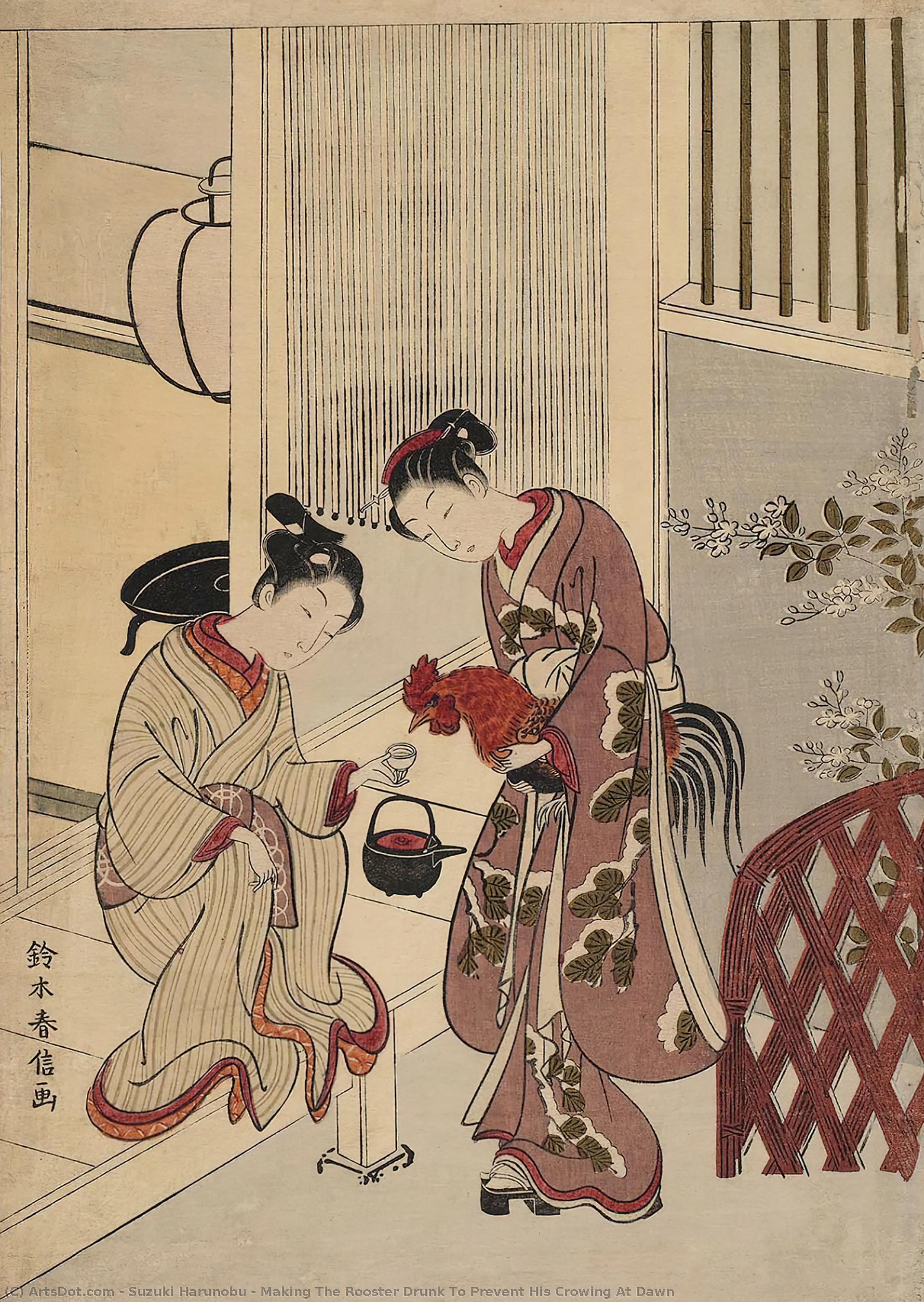 Making The Rooster Drunk To Prevent His Crowing At Dawn — Suzuki Harunobu