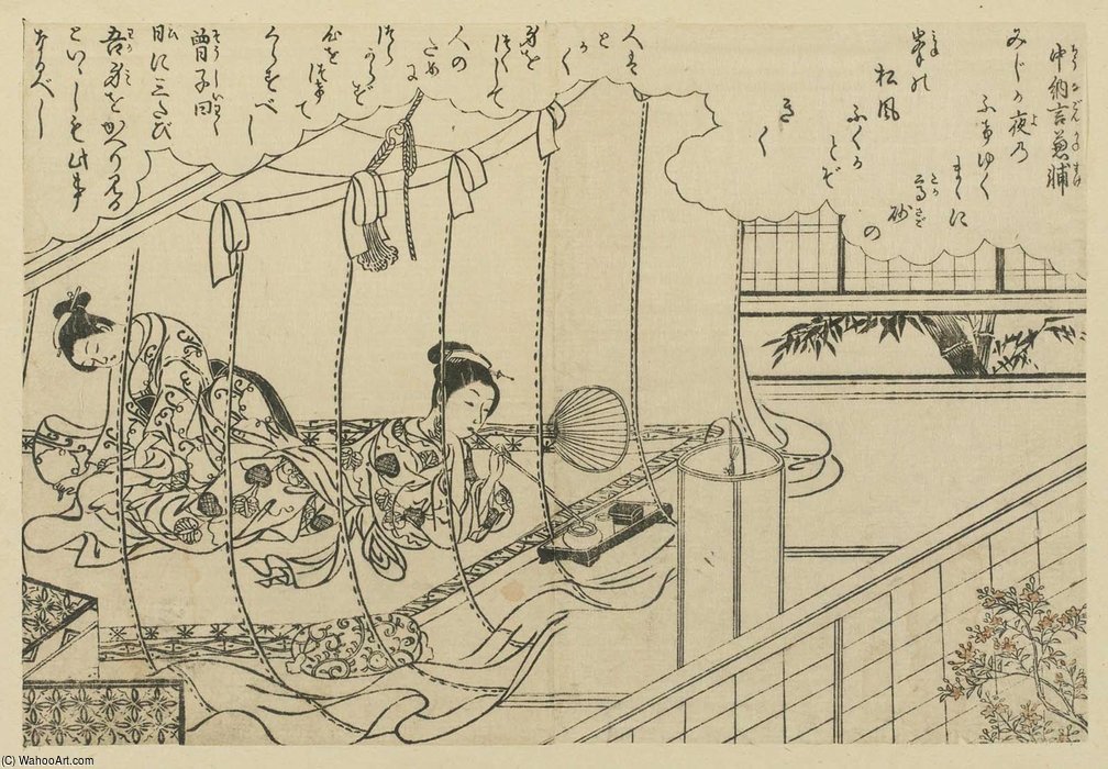 Two Girls Inside A Mosquito Netting — Suzuki Harunobu