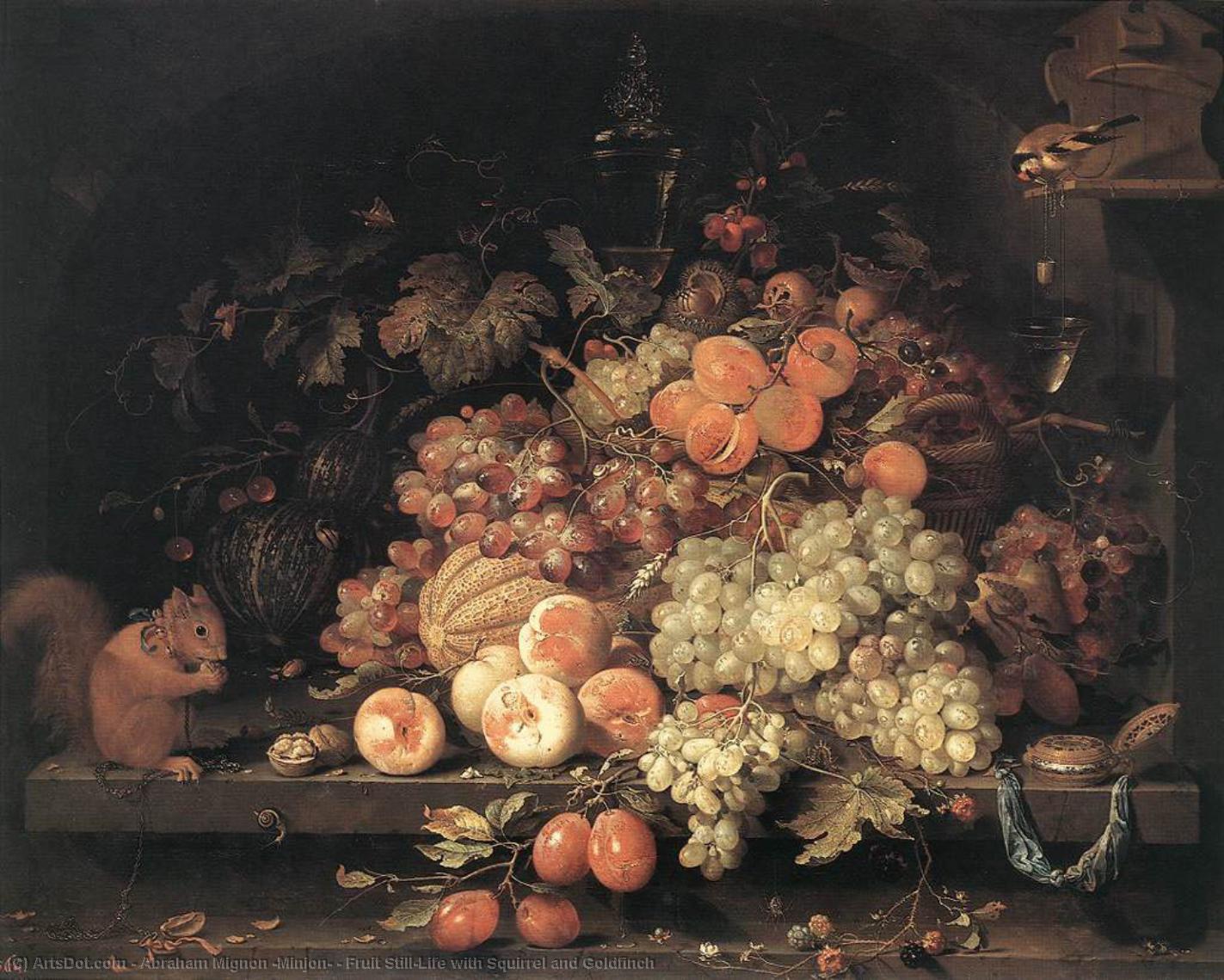 Fruit Still-life With Squirrel And Goldfinch — Abraham Mignon (minjon)