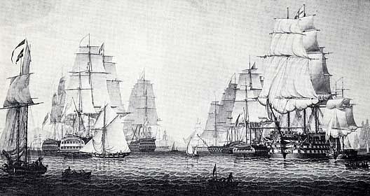 British Fleet Forming A Line Off Algiers, (painting) — Robert W. Salmon