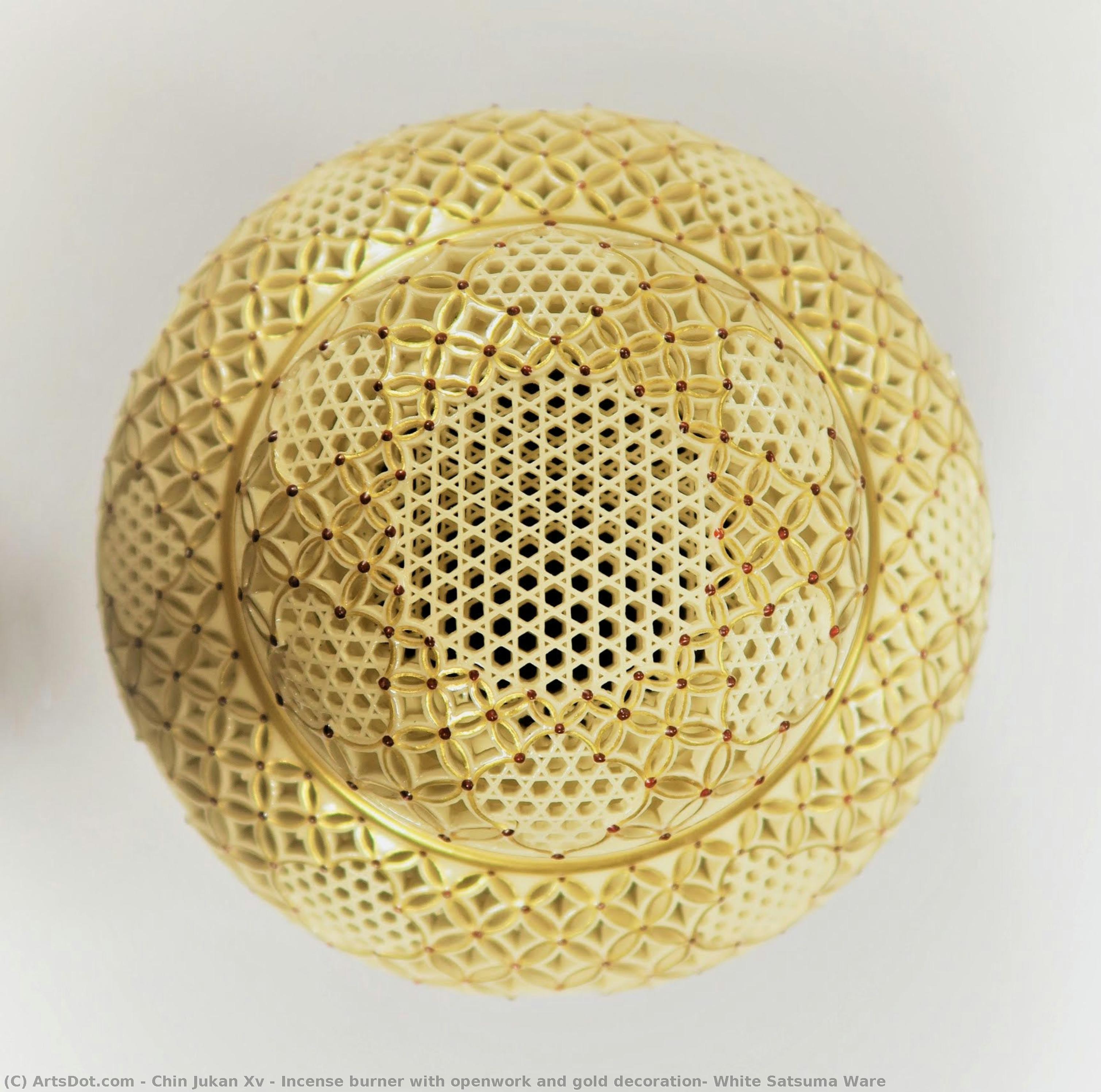 Incense Burner With Openwork And Gold Decoration, White Satsuma Ware — Chin Jukan Xv