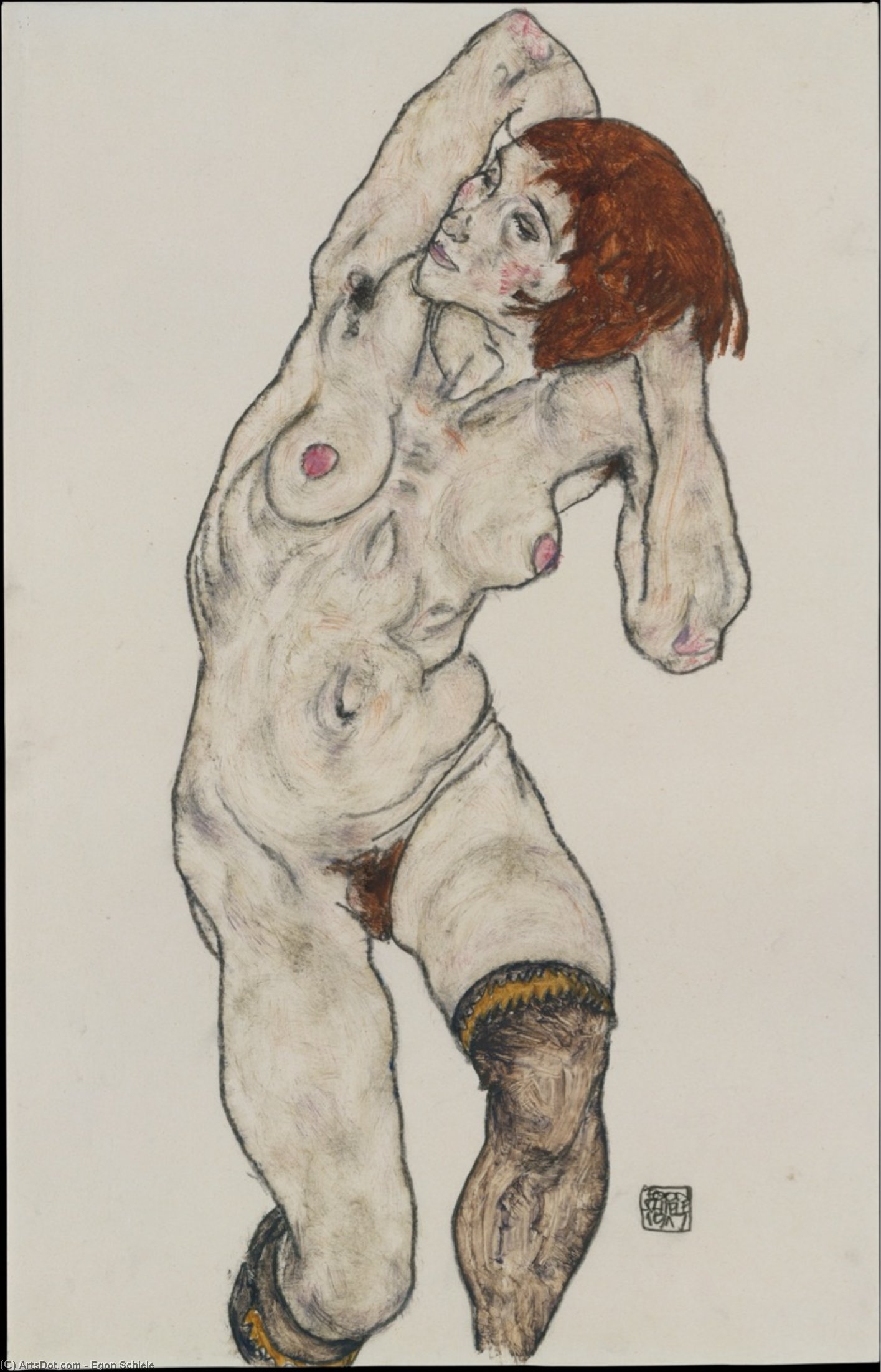Standing Nude In Black Stockings — Egon Schiele