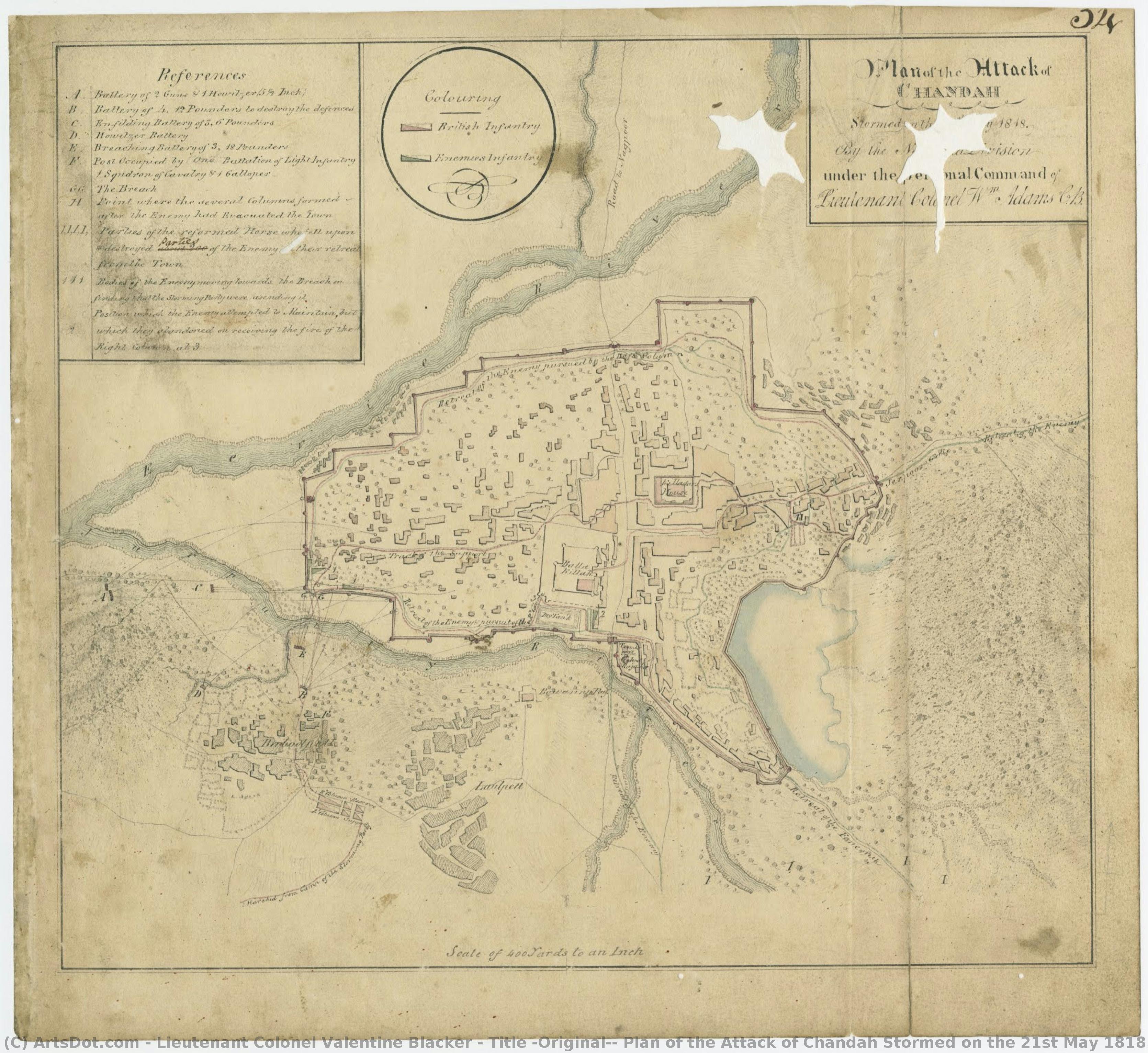 Title (original): Plan Of The Attack Of Chandah Stormed On The 21st May 1818. By The Nerbudda Division Under The Personal Command Of Lieutenant Colonel Wm. Adam C.b. — Lieutenant Colonel Valentine Blacker