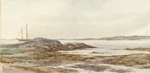 A Coastal Inlet With A Ship Offshore — Alfred Thompson Bricher