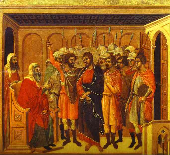 Maestó (back, Central Panel), Jesus Before Annas — Duccio Di Buoninsegna