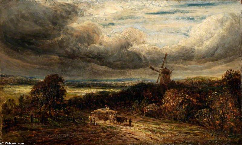 Landscape With A Wood And A Windmill Under Storm Clouds — John Linnell