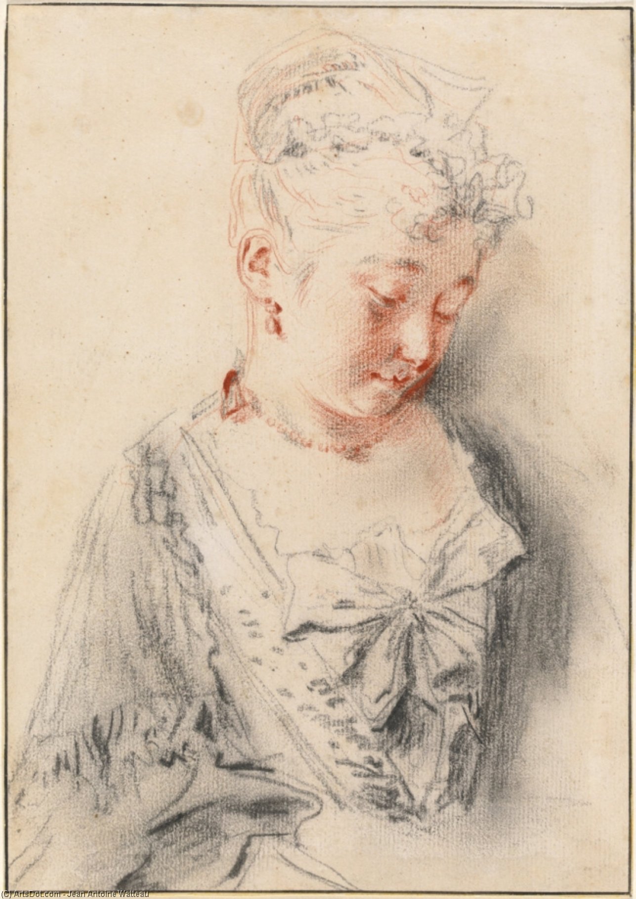 Seated Woman Looking Down — Jean-antoine Watteau