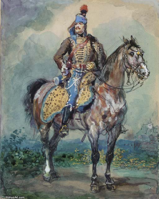 Hussard Riding, Turned Left — Eugene Louis Lami