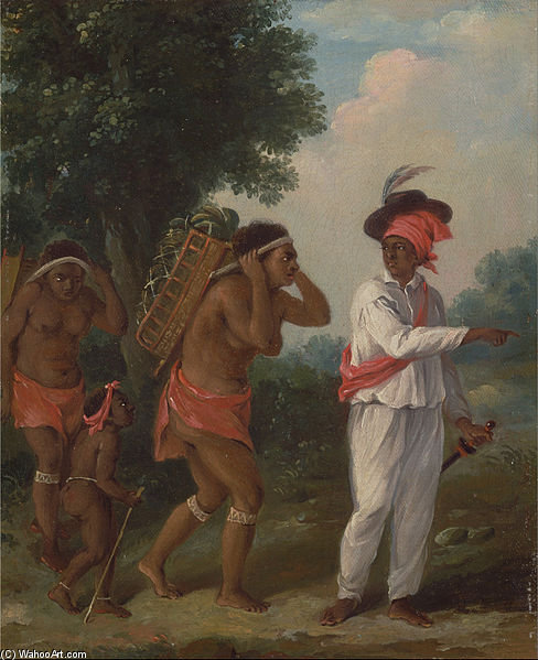 West Indian Man Of Color, Directing Two Carib Women With A Child — Agostino Brunias