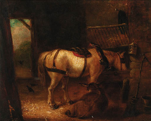 A Horse And Donkey In A Stable — Edmund Bristow