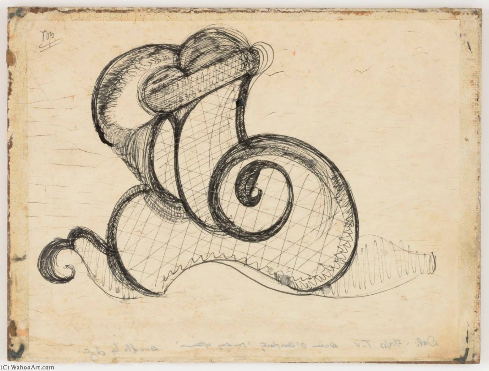 Untitled (black Ink, Snail Shaped Doodle On Typing Paper) — Joseph Cornell