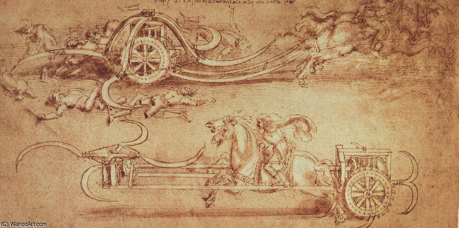 Drawing Of An Assault Chariot With Scythes — Leonardo Da Vinci