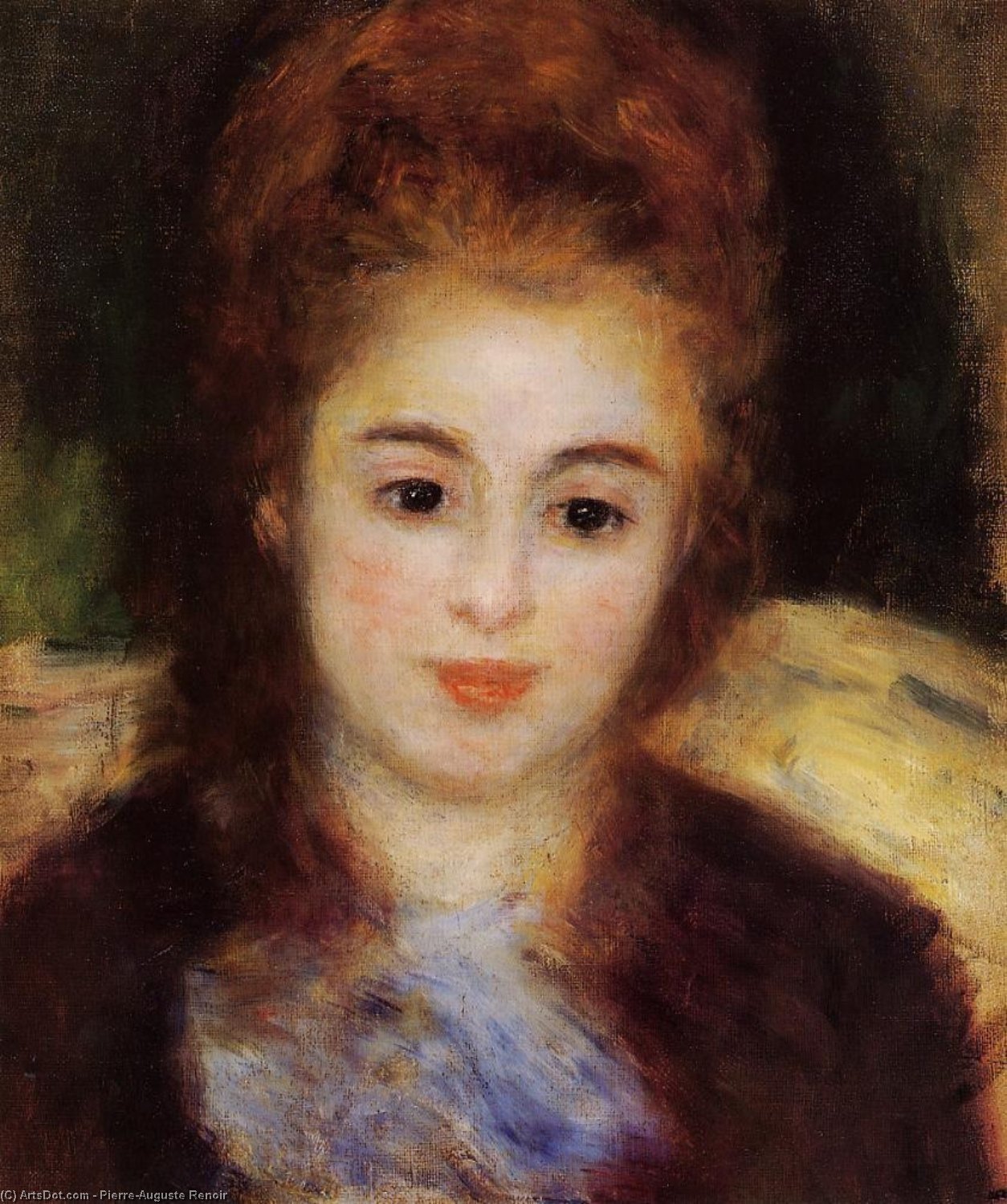Head Of A Young Woman Wearing A Blue Scarf (also Known As Madame Henriot) — Pierre-auguste Renoir