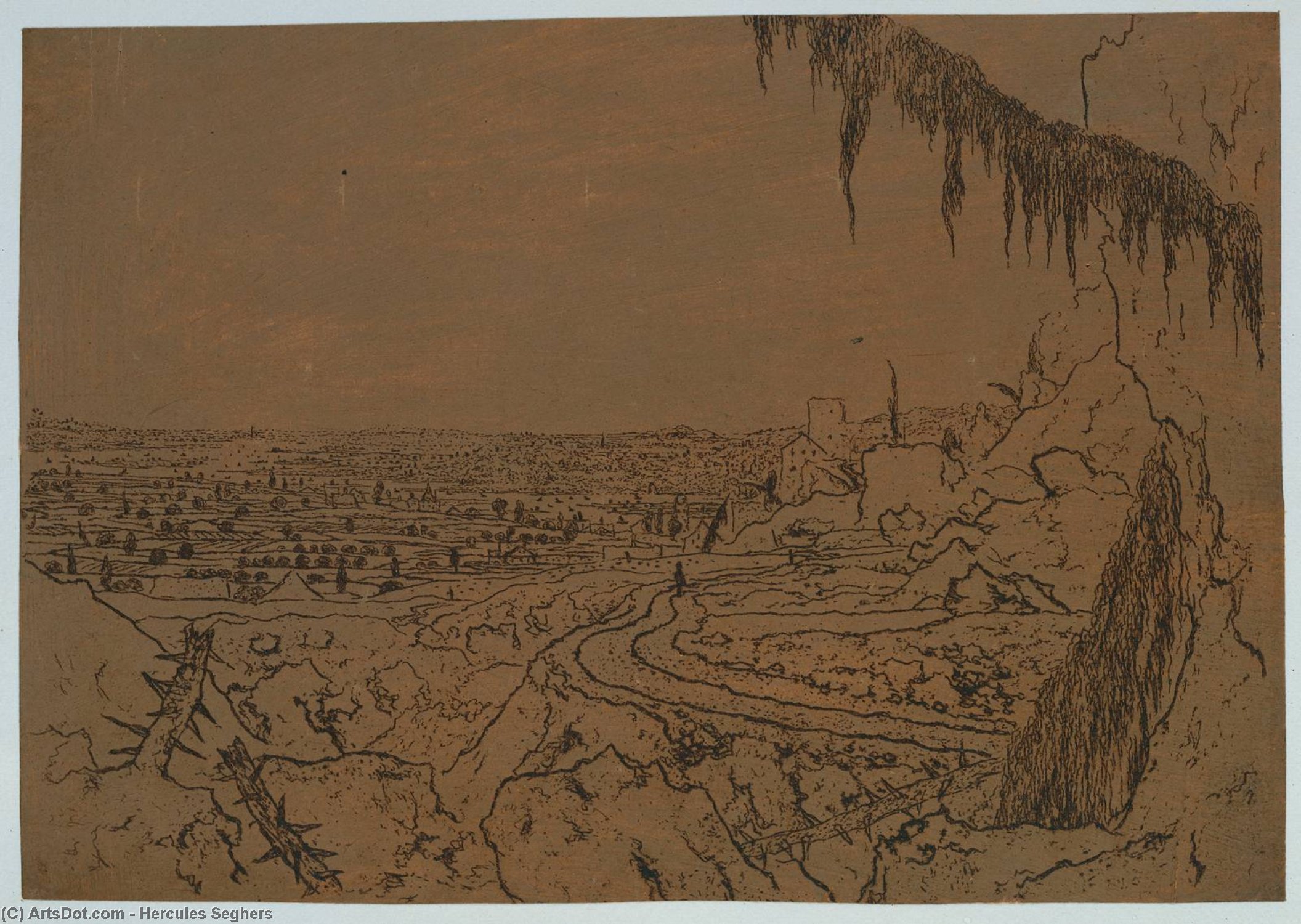 Landscape With Overhanging Fir — Hercules Seghers
