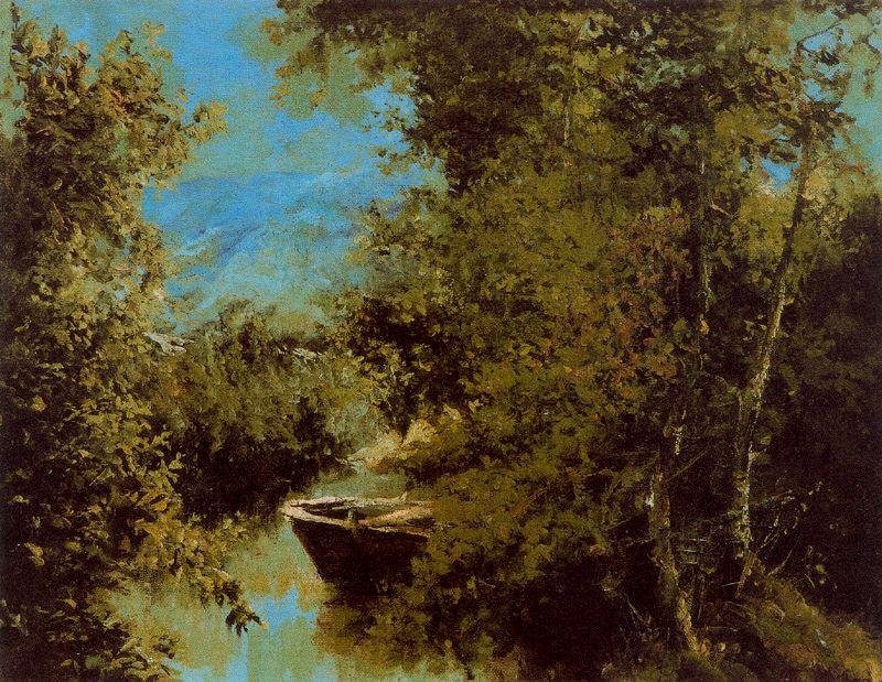 River Landscape With Boat — Ovidio Murguía De Castro
