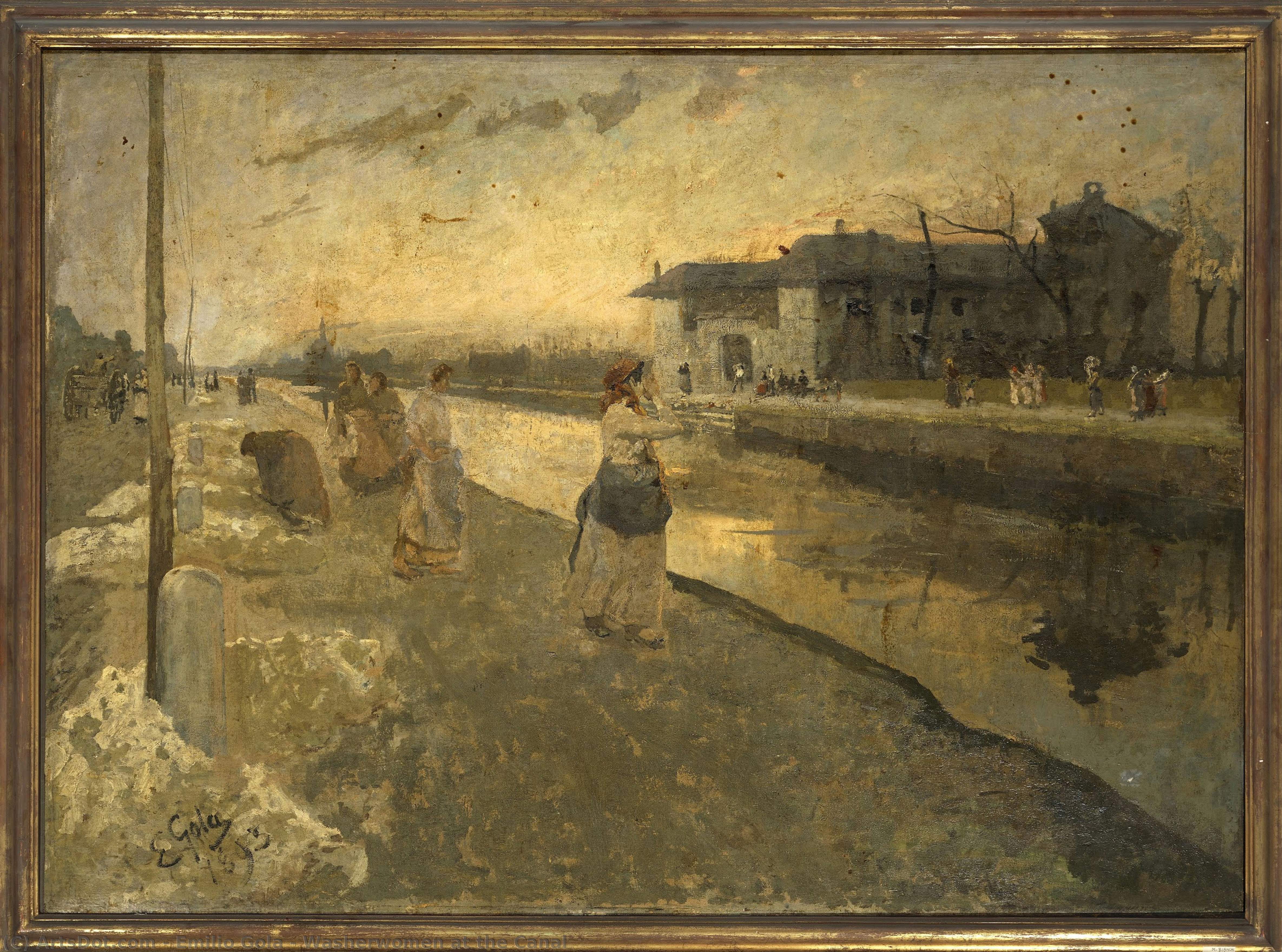 Washerwomen At The Canal — Emilio Gola