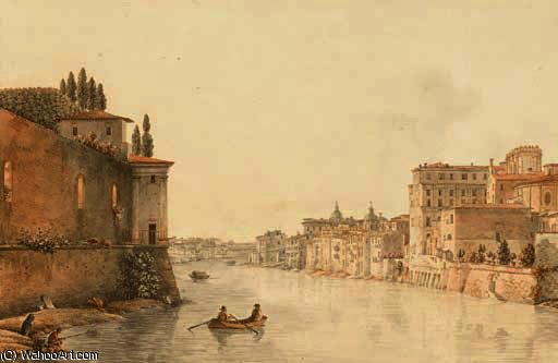 View Of Tea Tiber Looking Towards Tea Churches Of San Spirito Napoletani Dei Dei And San Giovanni Fiorentini — Victor Jean Nicolle