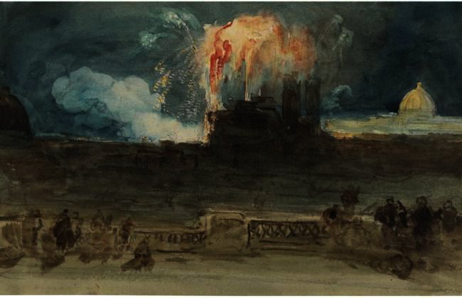 Fireworks Above The Castel Sant' Angelo, Rome — David Roberts