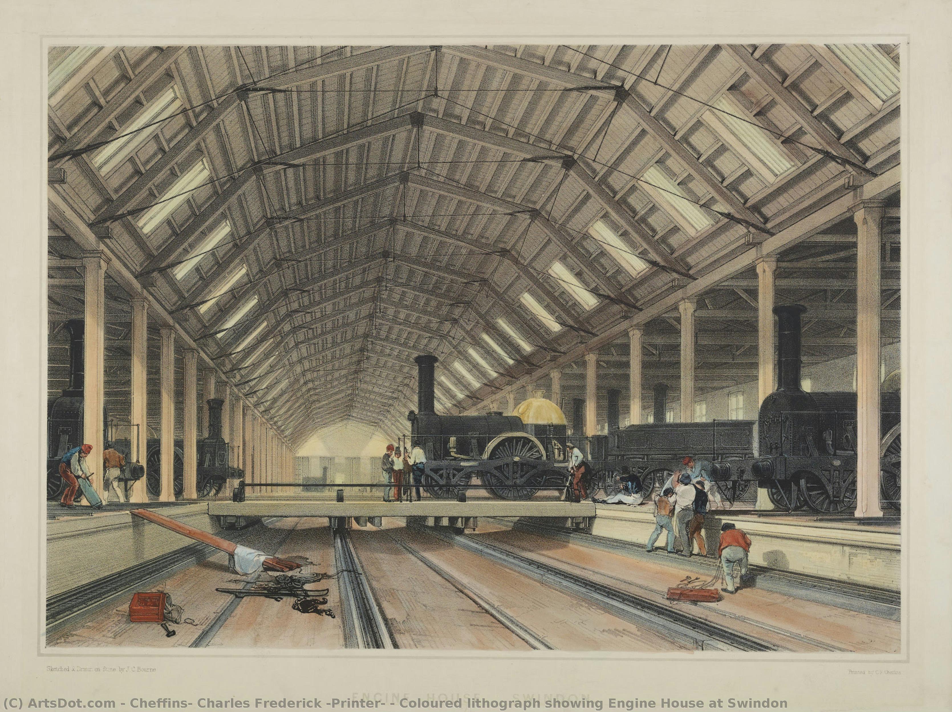 Coloured Lithograph Showing Engine House At Swindon — Cheffins, Charles Frederick (printer)