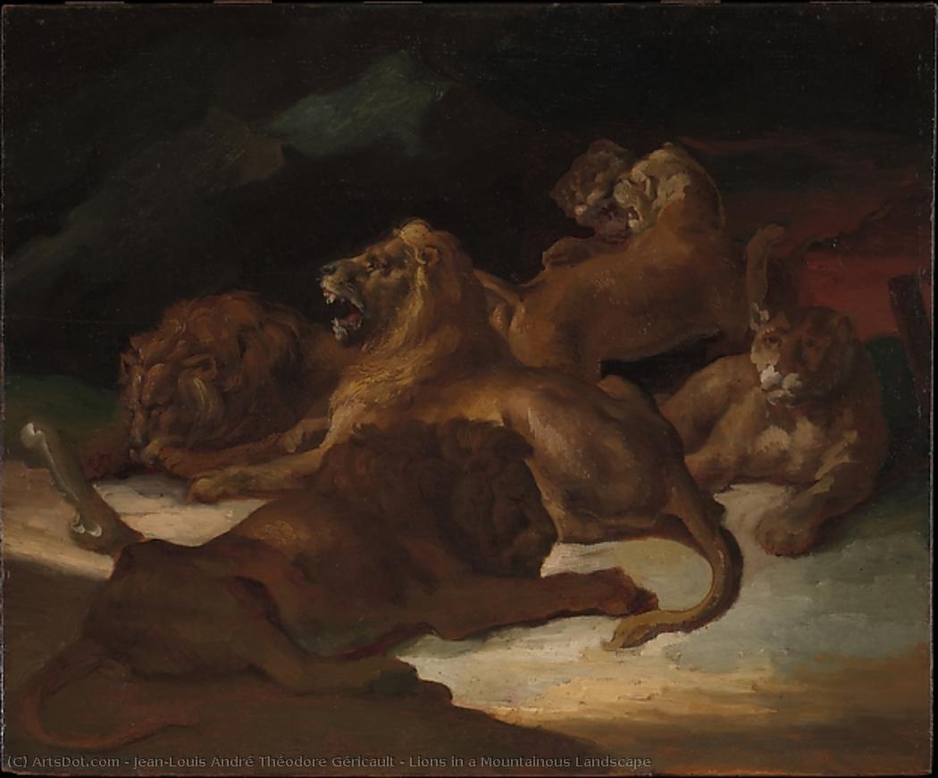 Lions In A Mountainous Landscape — Théodore Géricault