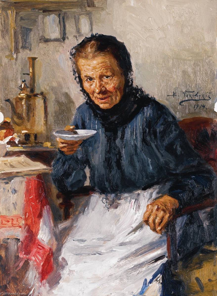 Old Lady Drinking Tea — Vladimir Yegorovich Makovsky